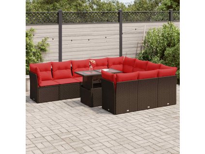 vidaXL 11dílná zahradní sestava s poduškami hnědá polyratan akácie