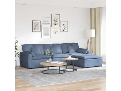 vidaXL Modulární pohovka s podnožkou a polštáři modrá