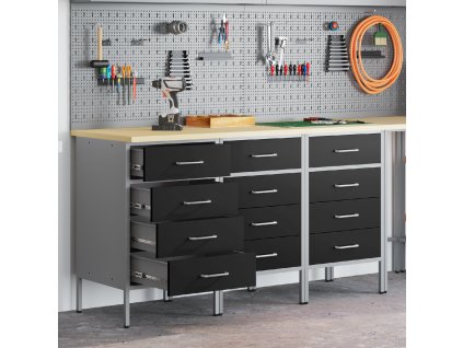 vidaXL Pracovní skříň se zásuvkou 3 pcs Černá a šedá 150 x 55 x 85 cm