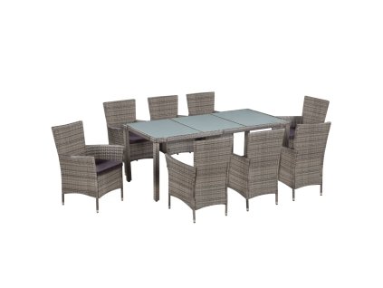 vidaXL 9dílný zahradní jídelní set s poduškami polyratan šedý