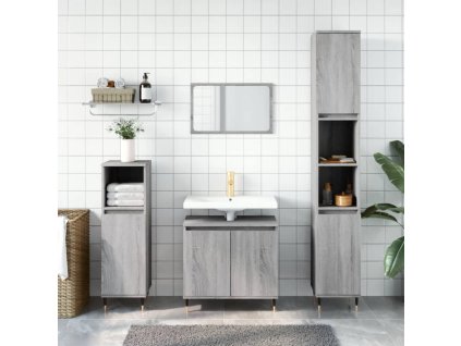 vidaXL 3dílný set koupelnových skříněk šedý sonoma kompozitní dřevo