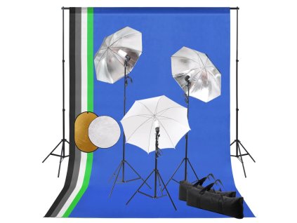 vidaXL Ateliérové vybavení lampy, deštníky, pozadí a odrazná deska