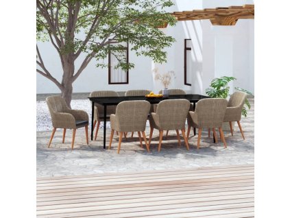 vidaXL 9dílný zahradní jídelní set s poduškami hnědý