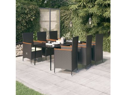 vidaXL 7dílný zahradní jídelní set s poduškami černý