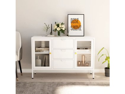 vidaXL Příborník bílý 105 x 35 x 70 cm ocel a tvrzené sklo