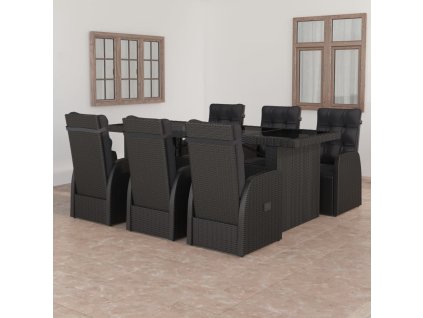 vidaXL 7dílný zahradní jídelní set s poduškami polyratan černý