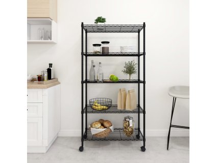 vidaXL Úložný regál 5 polic 75 x 35 x 155 cm s kolečky černý 250 kg