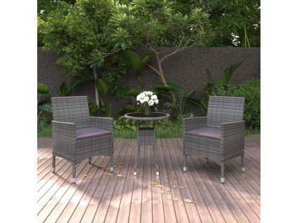 vidaXL 3dílný zahradní jídelní set polyratan šedý