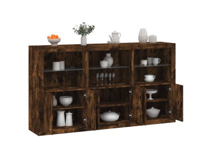 vidaXL Příborník s LED osvětlením kouřový dub 181,5 x 37 x 100 cm