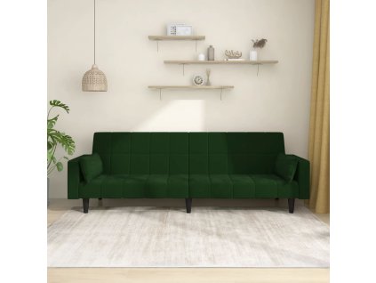 vidaXL 2místná rozkládací pohovka se 2 polštáři tmavě zelená samet