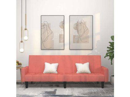 vidaXL 2místná rozkládací pohovka růžová samet