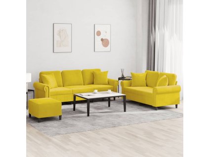 vidaXL 3dílná sedací souprava s polštáři žlutá samet
