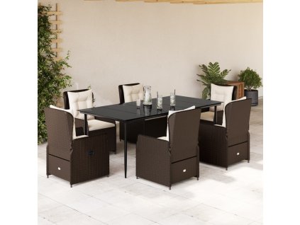 vidaXL 7dílný zahradní jídelní set s poduškami hnědý polyratan