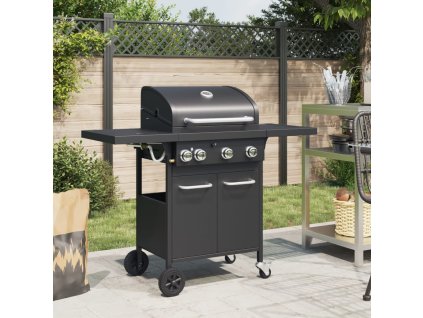 vidaXL Plynový gril se 4 hořáky černý ocel s práškovým nástřikem