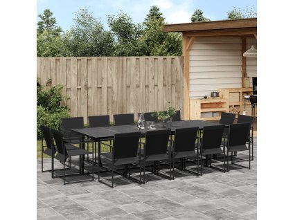 vidaXL 15dílný zahradní jídelní set černý textilen