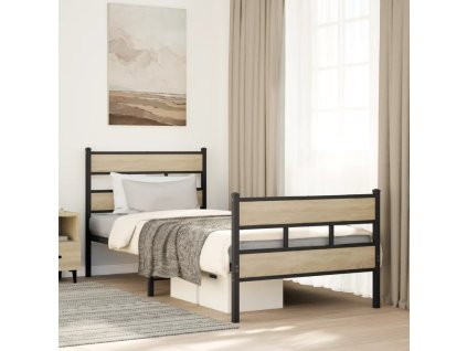 vidaXL Kovový rám postele bez matrace dub sonoma 107 x 203 cm