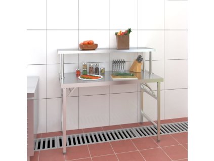 vidaXL Kuchyňský pracovní stůl s horní policí 120 x 60 x 115 cm ocel
