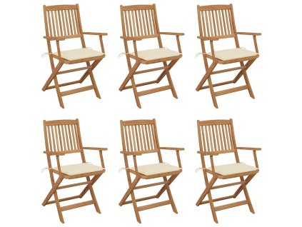 vidaXL Skládací zahradní židle s poduškami 6 ks masivní akácie