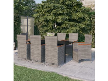 vidaXL 9dílný zahradní jídelní set s poduškami šedý