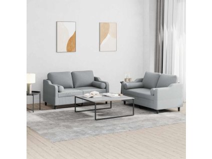 vidaXL 2dílná sedací souprava s polštáři světle šedá textil