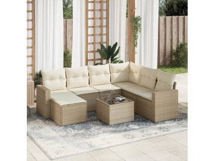 vidaXL 8dílná zahradní sedací souprava s poduškami béžová polyratan