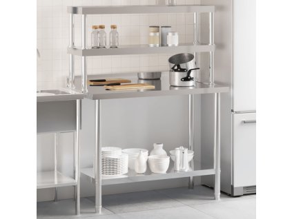 vidaXL Kuchyňský pracovní stůl s horní policí 110 x 55 x 150 cm nerez