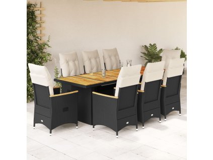 vidaXL 9dílný zahradní bistro set s poduškami černý polyratan