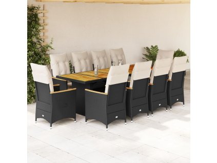 vidaXL 11dílný zahradní bistro set s poduškami černý polyratan