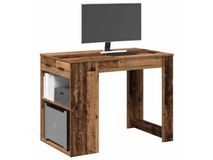vidaXL Psací stůl se zásuvkou a policí starého dřeva 102x62x77,5 cm