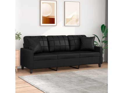 vidaXL 3místná pohovka s polštáři černá 180 cm umělá kůže