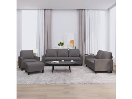 vidaXL 4dílná sedací souprava s poduškami šedá umělá kůže