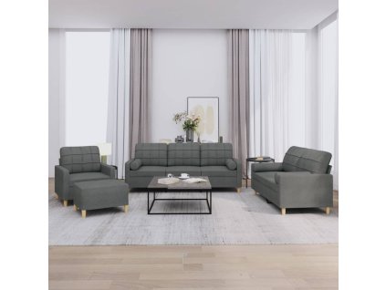 vidaXL 4dílná sedací souprava s polštáři tmavě šedá textil