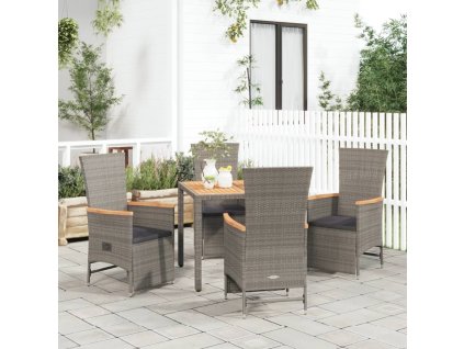 vidaXL 5dílný zahradní jídelní set s poduškami šedý polyratan