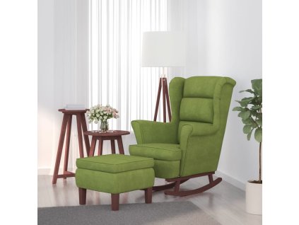 vidaXL Houpací křeslo s opěradlem, světle zelený samet a masivní dřevo