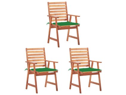 vidaXL Zahradní jídelní židle s poduškami 3 ks masivní akáciové dřevo