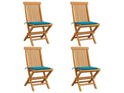vidaXL Zahradní židle s modrými poduškami 4 ks masivní teak