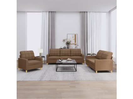 vidaXL 3dílná sedací souprava s poduškami hnědá textil