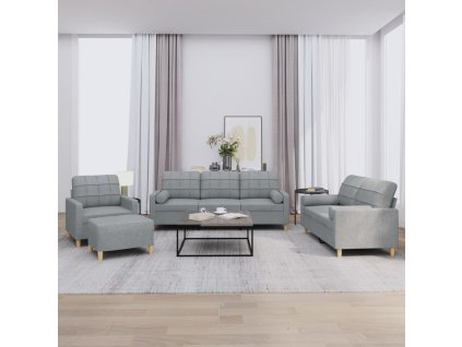 vidaXL 4dílná sedací souprava s polštáři světle šedá textil