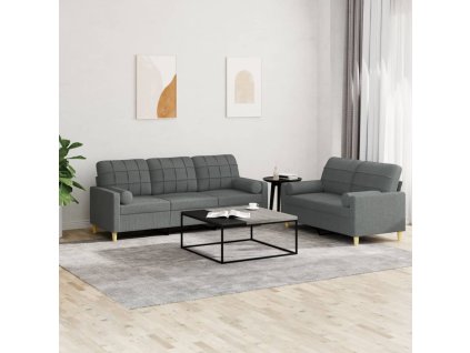 vidaXL 2dílná sedací souprava s polštáři tmavě šedá textil