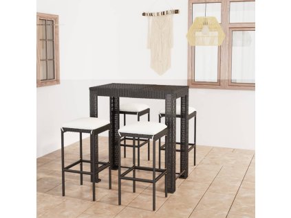 vidaXL 5dílný zahradní barový set s poduškami polyratan černý