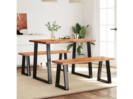 vidaXL 3dílný jídelní set s živou hranou masivní akáciové dřevo