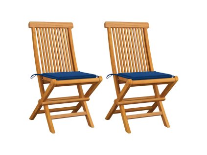vidaXL Zahradní židle s královsky modrými poduškami 2 ks masivní teak
