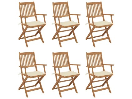 vidaXL Skládací zahradní židle s poduškami 6 ks masivní akáciové dřevo