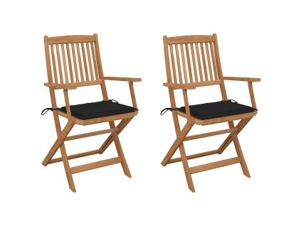 vidaXL Skládací zahradní židle s poduškami 2 ks masivní akáciové dřevo