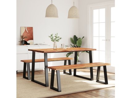 vidaXL 3dílný jídelní set s živou hranou masivní akáciové dřevo