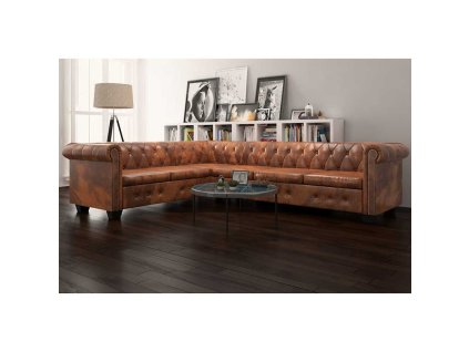 vidaXL Rohová pohovka Chesterfield 6místná umělá kůže hnědá