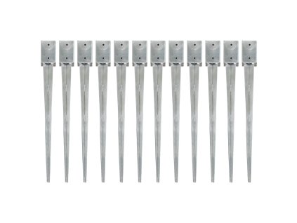 vidaXL Kotvící hroty 12 ks stříbrné 9 x 9 x 90 cm pozinkovaná ocel
