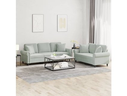 vidaXL 2dílná sedací souprava s polštáři světle šedá samet