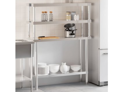 vidaXL Kuchyňský pracovní stůl s horní policí 110 x 30 x 150 cm nerez