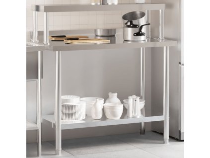 vidaXL Kuchyňský pracovní stůl s horní policí 110 x 55 x 120 cm nerez
